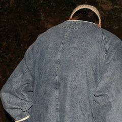 GcBrand Lab AW23 retro themed elements, color blocking details, unisex button denim jacket