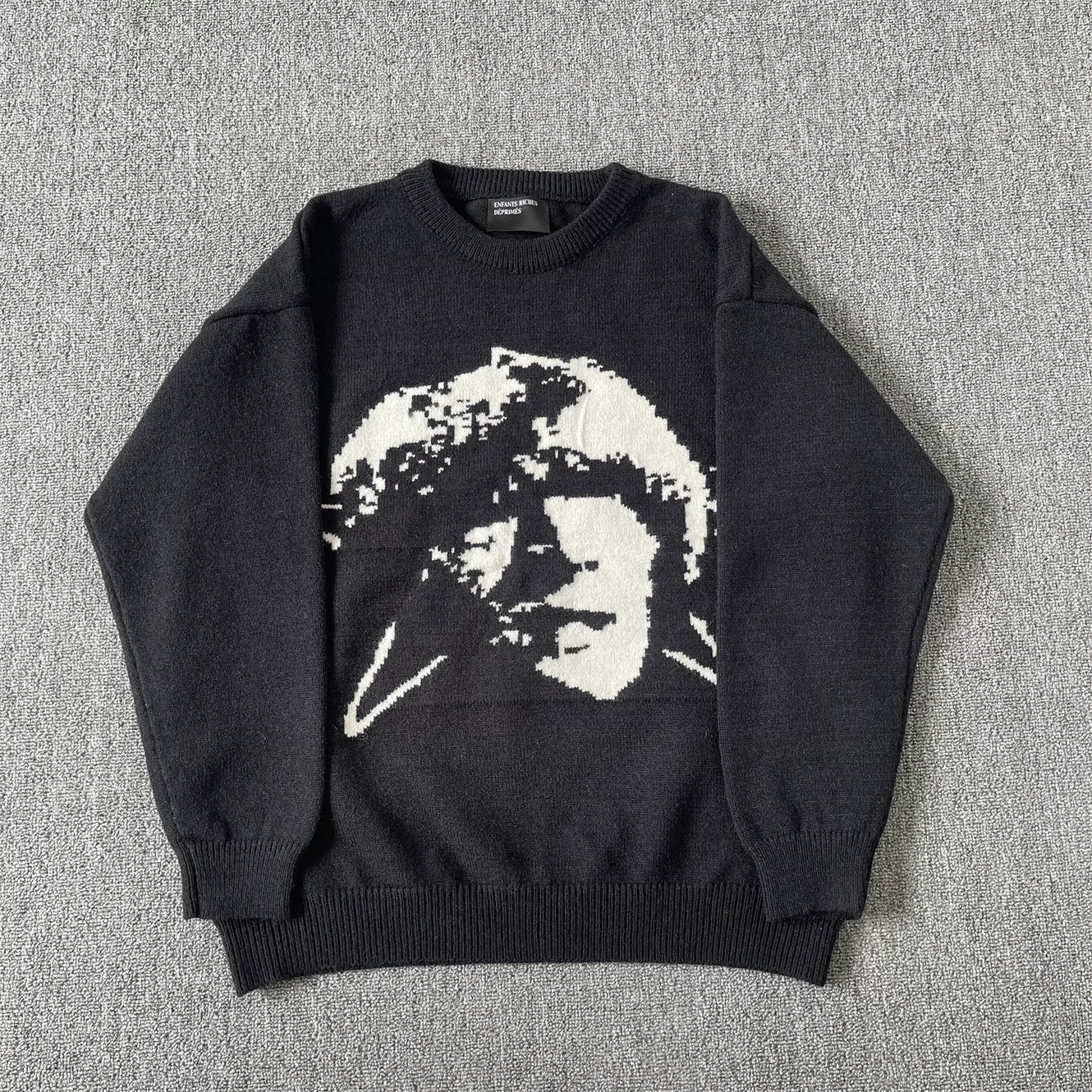 ERD melancholic Gothic Pentagram Portrait Crewneck Knit Sweater