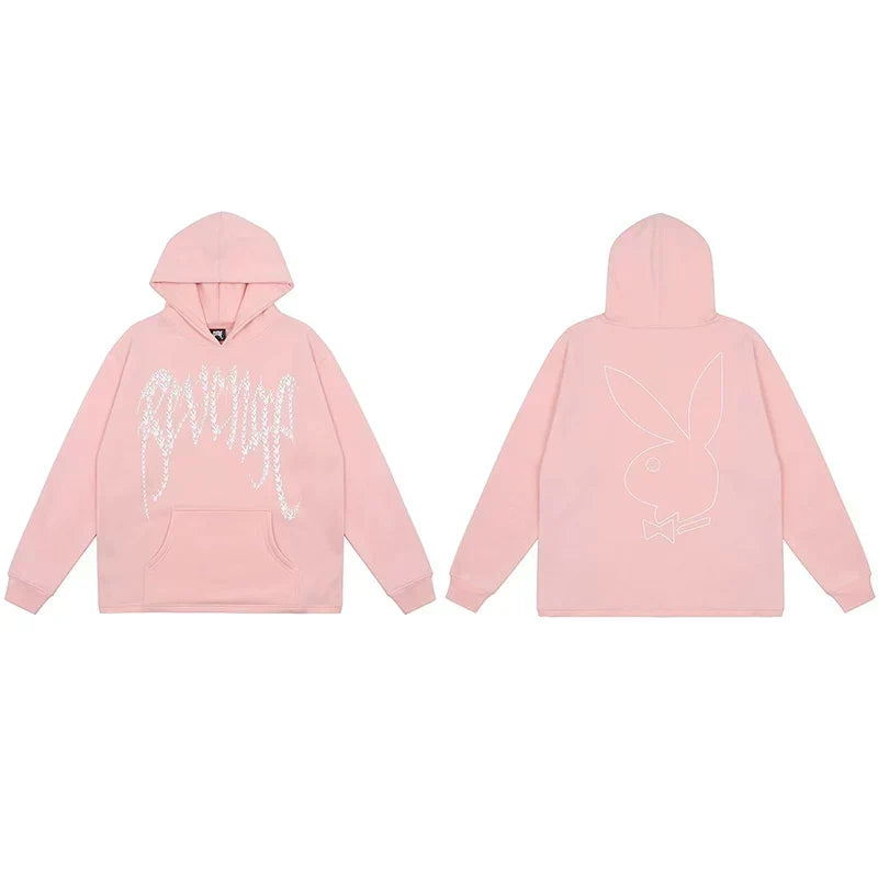 Revenge x Playboy Rhinestone / Outline Bunny Arch Logo Pullover Hoodie Pink