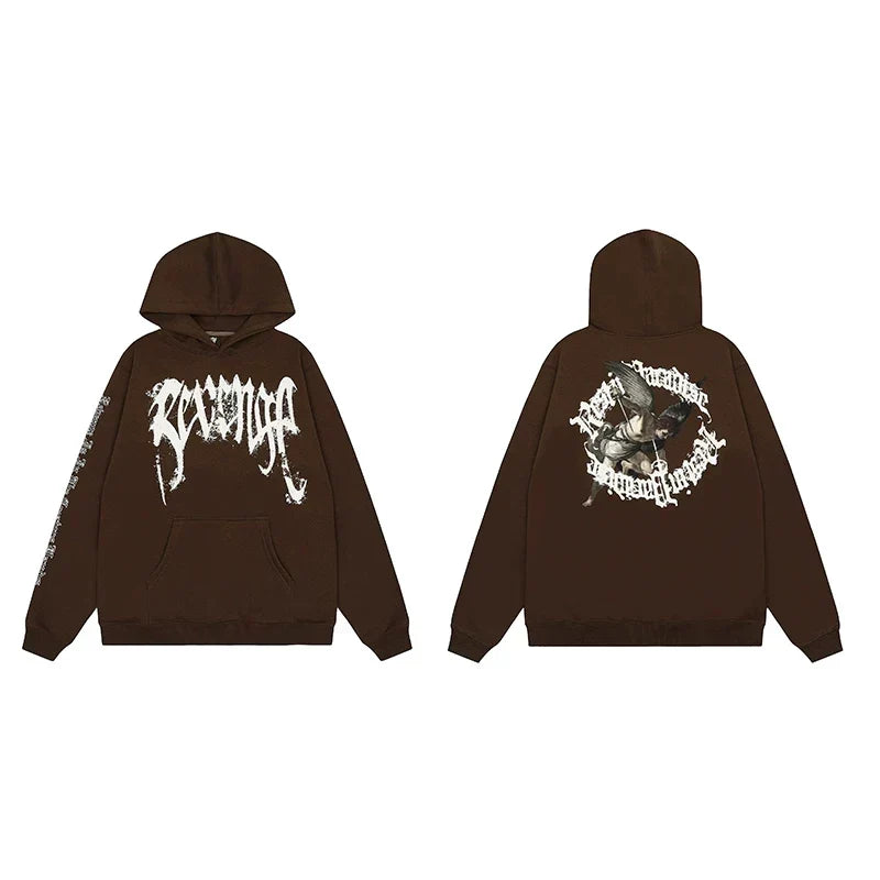 Revenge Angel / Religious Circle Arch Logo Pullover Hoodie Brown