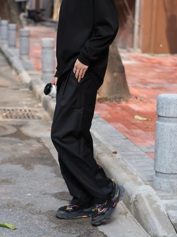 GcBrand Japanese retro street yuppie style black suit pants men's loose casual pants cropped pants trendy brand