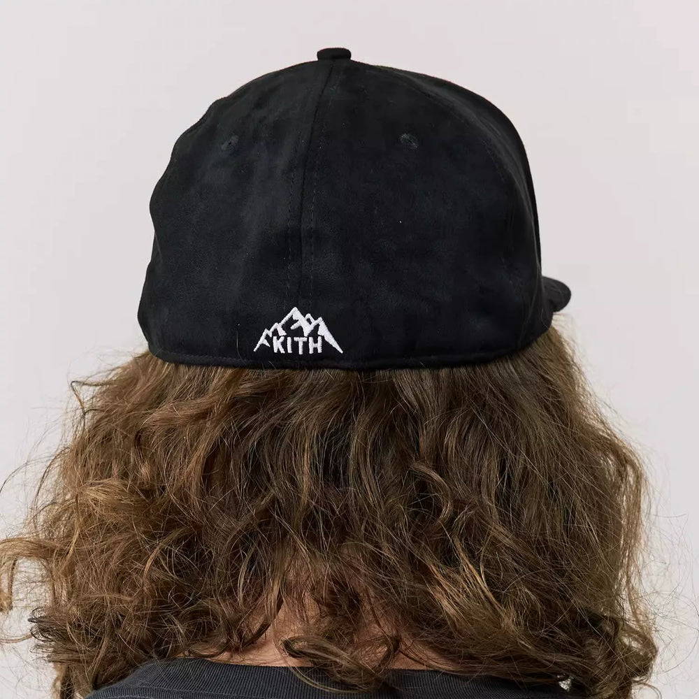 KITH suede hip-hop flat brimmed hat, big head circumference, embroidered high top skateboard hat for men and women, non adjustable flat brim hat