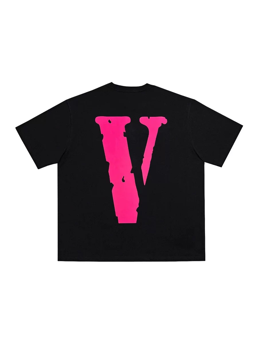 VLONE BWCJ Rose Red Big V Printed American Trendy Brand Loose Couple Pure Cotton Casual Summer Short sleeved T-shirt for Men and Women
