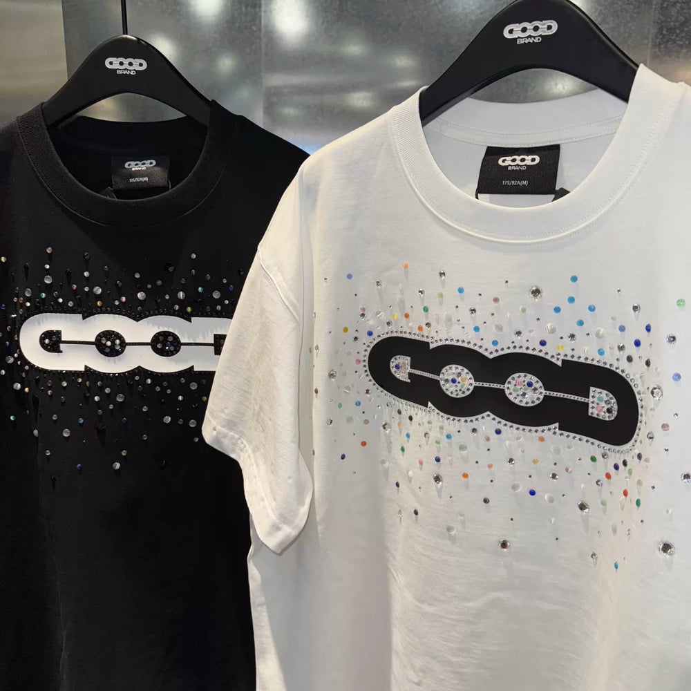 GOODBRAND Summer Gemstone Luxury Light Luxury Men's and Women's T-Shirts Heavy Weight Cotton Short Sleeve Hot Diamond Couple's Top