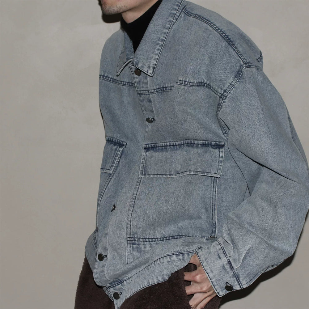 GcBrand Lab Denim Jacket 日系复古水洗做旧多口袋夹克 牛仔外套