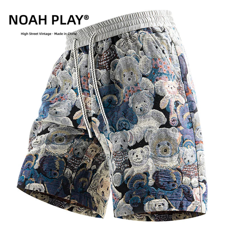 NOAH PLAY Summer Trendy Bear Jacquard Shorts Men's Loose Five Leg Shorts Retro Cartoon Casual Sports Pants