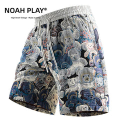 NOAH PLAY Summer Trendy Bear Jacquard Shorts Men's Loose Five Leg Shorts Retro Cartoon Casual Sports Pants