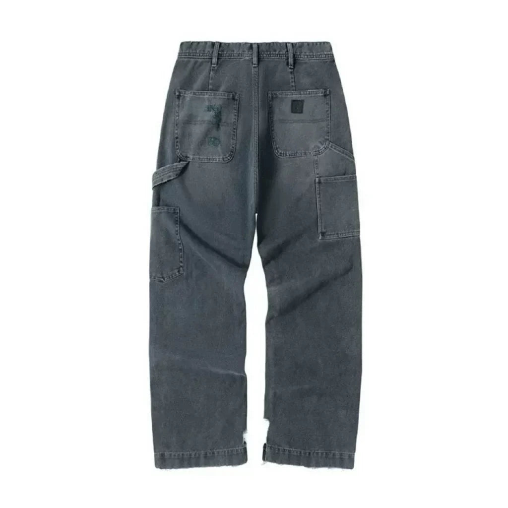 ERD melancholic Distressed Black Straight Leg Jeans