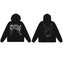 Revenge x Playboy Rhinestone / Outline Bunny Arch Logo Pullover Hoodie Black