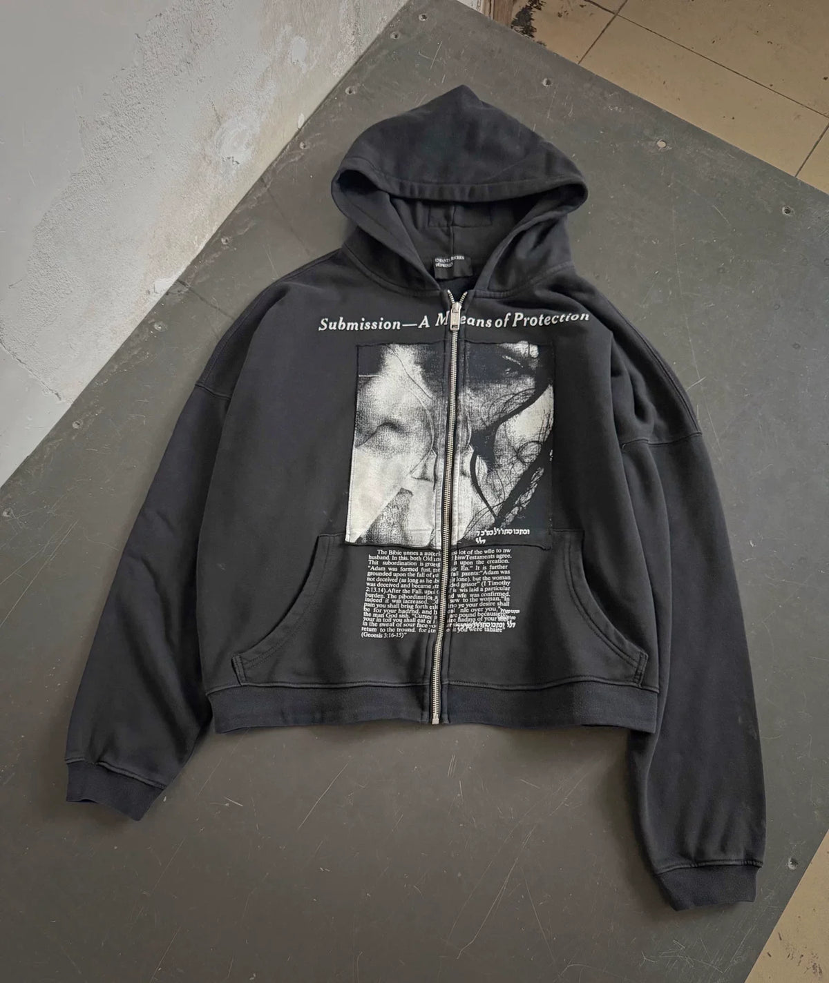ERD Inspired Boxy Crop Portrait Patchwork Zip Hoodie