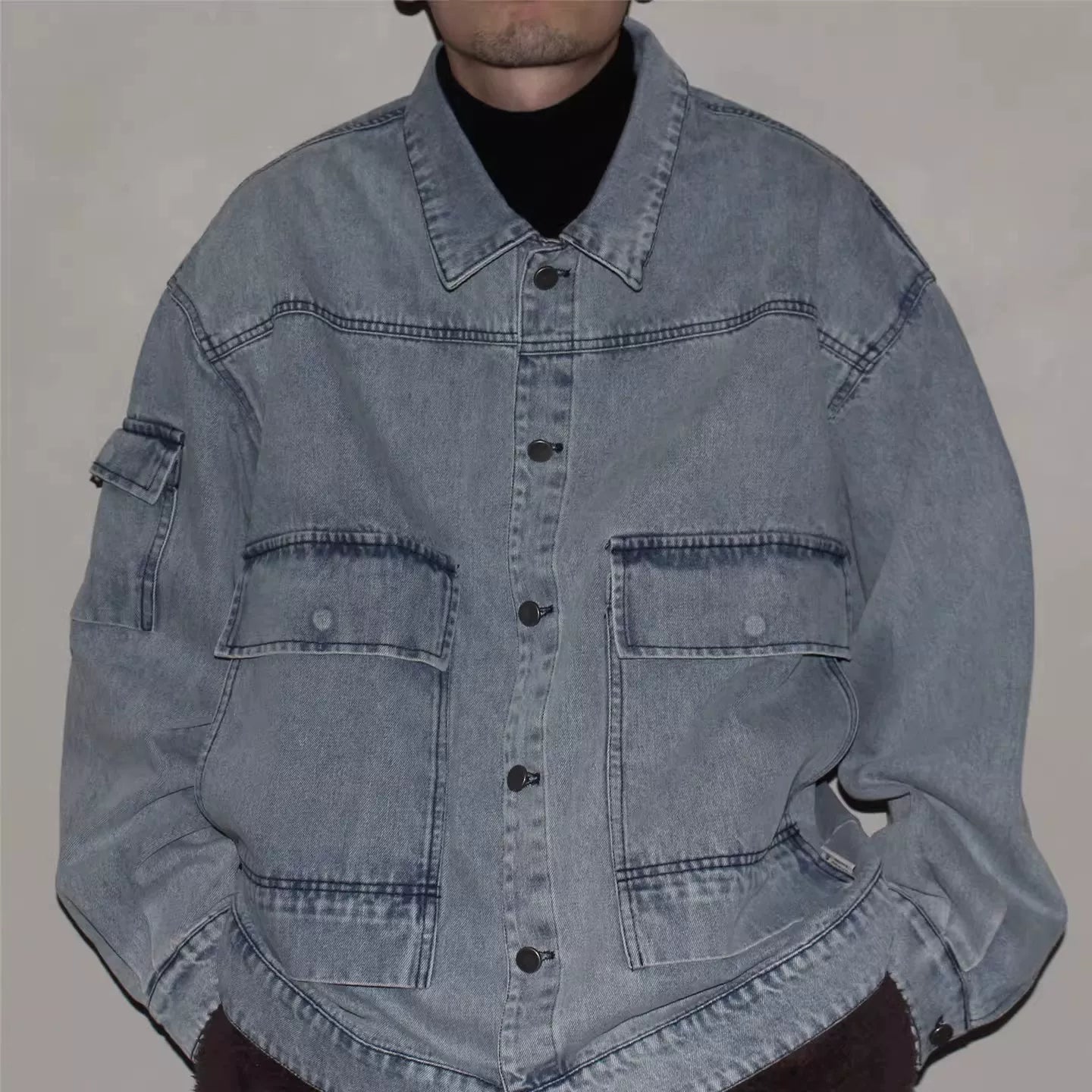 GcBrand Lab Denim Jacket 日系复古水洗做旧多口袋夹克 牛仔外套