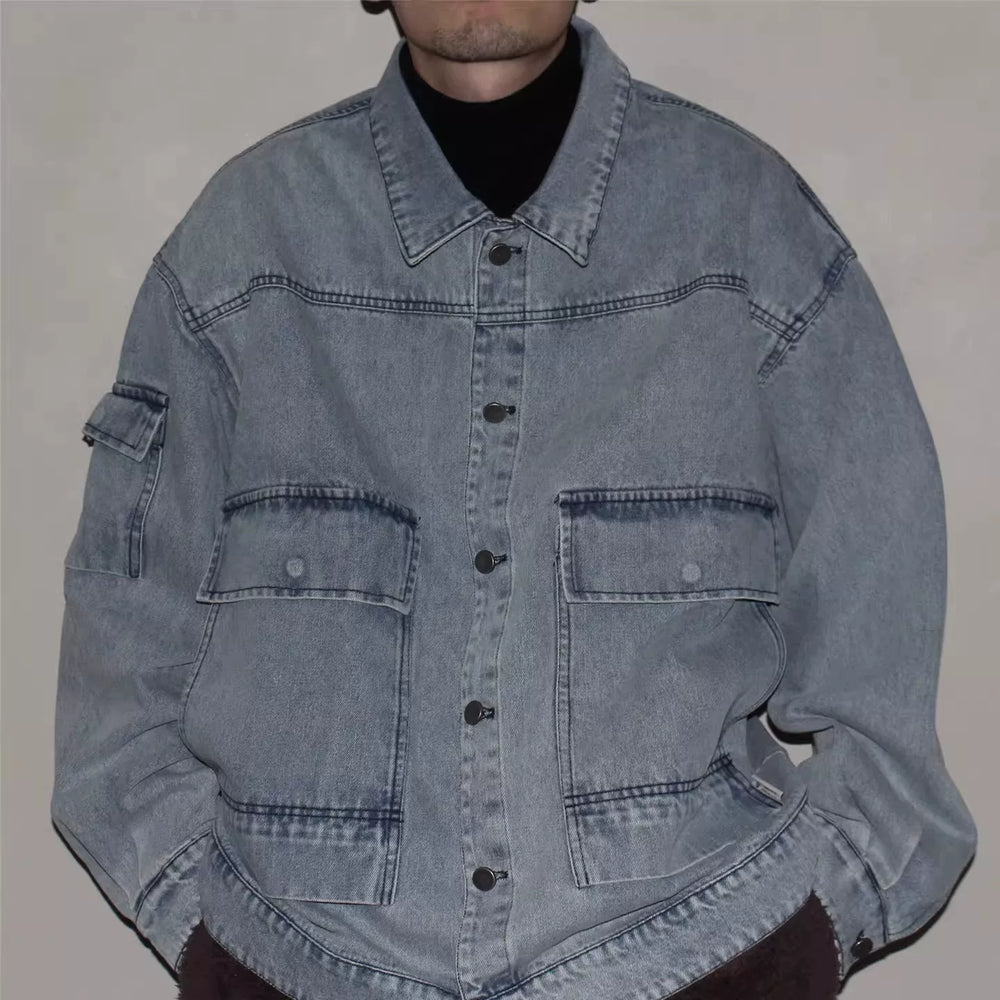 GcBrand Lab Denim Jacket 日系复古水洗做旧多口袋夹克 牛仔外套