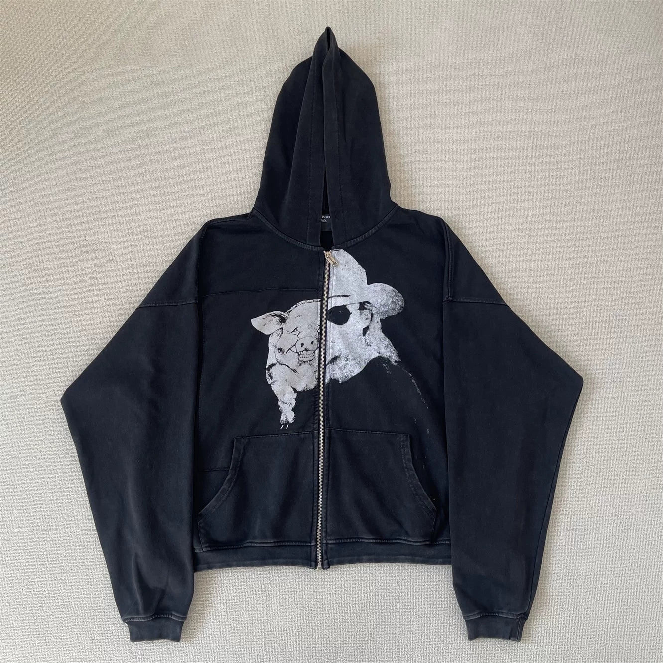 ERD Inspired Pigman Patchwork Fleece Zip Up Hoodie