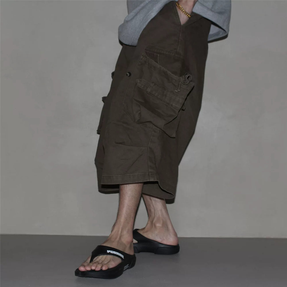 GcBrand Lab SS25 Japanese retro loose workwear shorts, summer casual large pocket captcha pants for men