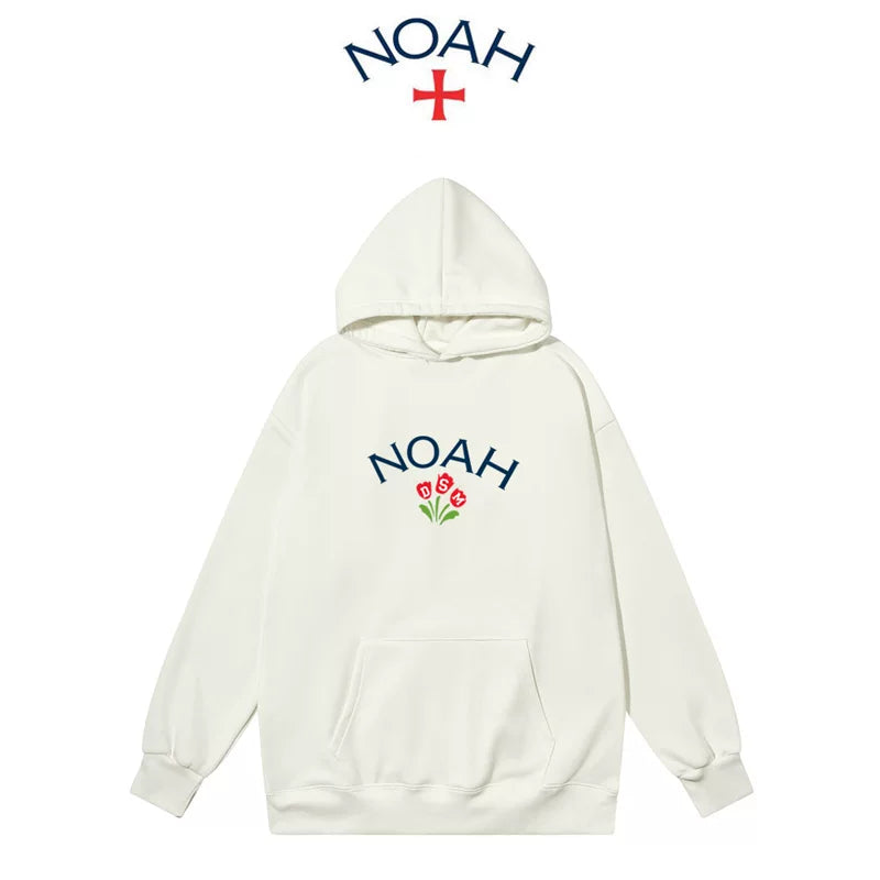 NOAH 秋冬白色连帽卫衣男美式潮牌帽衫套头加绒情侣外套