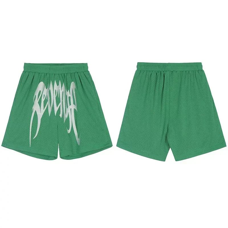Revenge Gothic Logo Mesh Athletic Shorts - Green