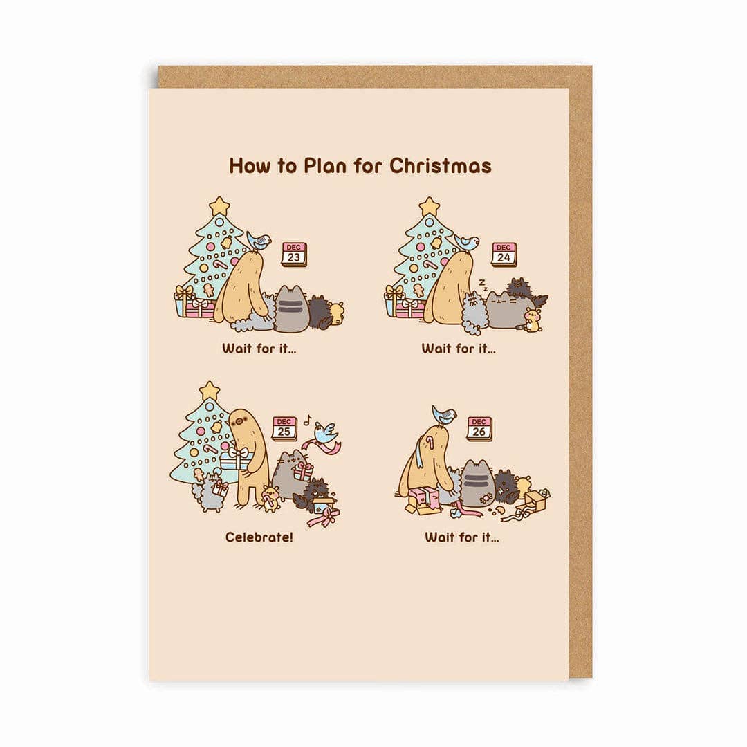 Pusheen & Sloth How To Plan For Christmas Greeting Card