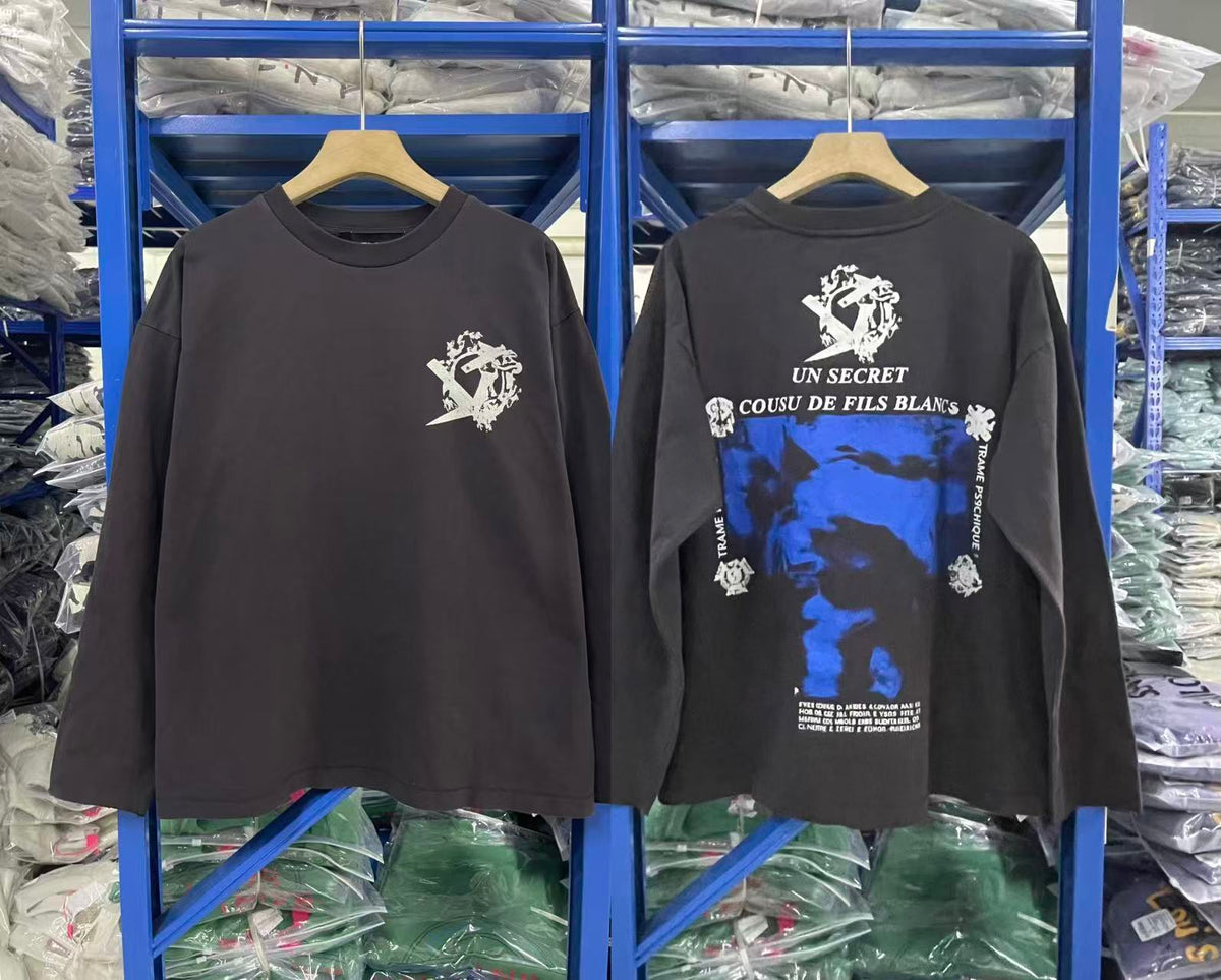 ERD Inspired American Retro Washed Black Longsleeve Tee