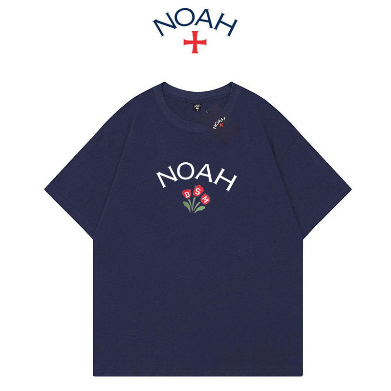 NOAH Round-neck Loose Cotton Peach-colored Couple T-shirt
